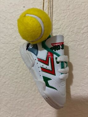 Mini White Tennis Shoe Ornament with Yellow Tennis Ball